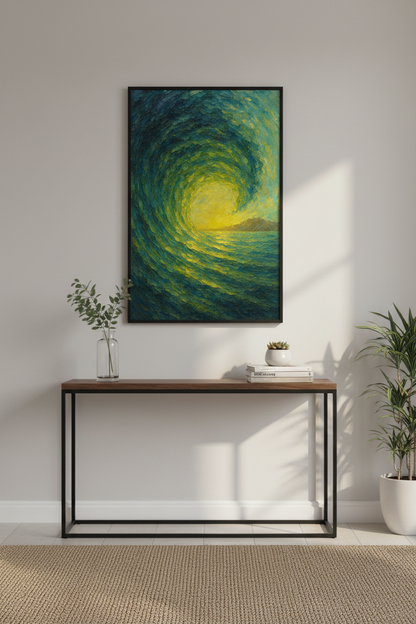 Impressionist Ocean Wave Wall Art Print | Teal Blue Yellow Seascape
