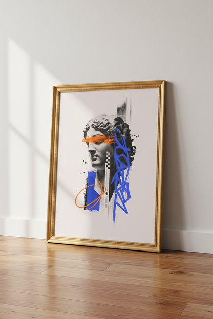classical bust art | Modern Graffiti Indigo Orange, Living Room