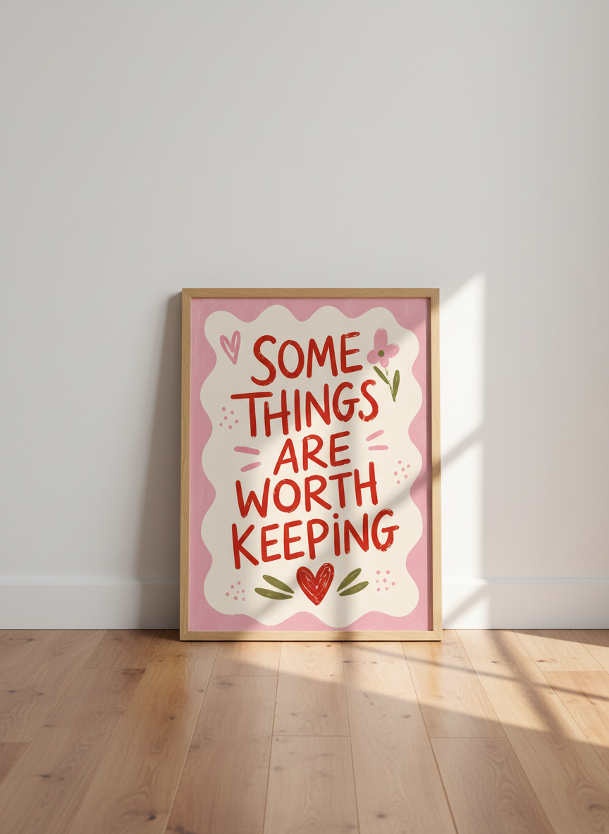 Some Things Are Worth Keeping Print | Pink Retro Typography, Heart Poster