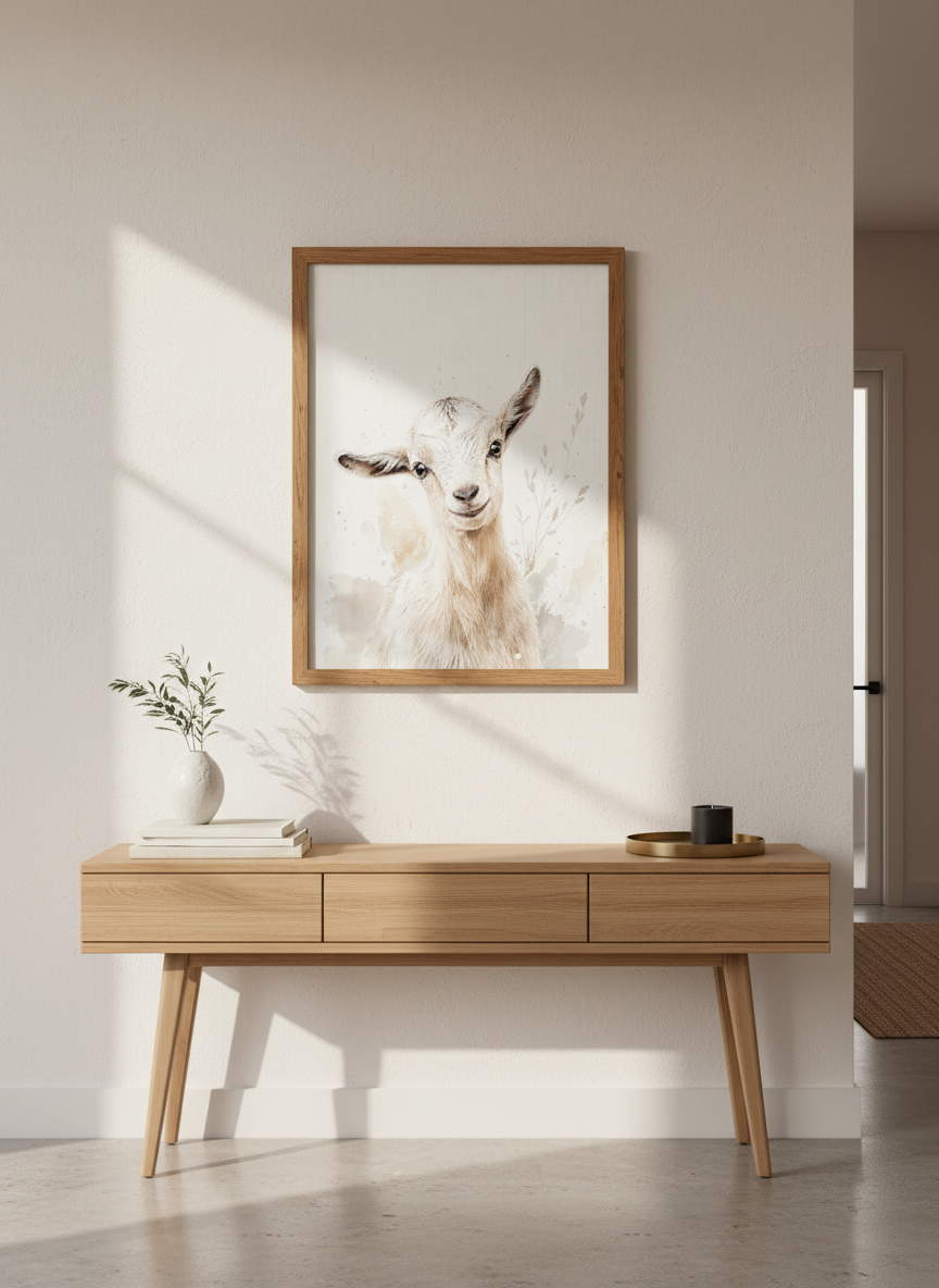 Cute Baby Goat Wall Art | Neutral Watercolor Animal Nursery Decor | Farmhouse Poster