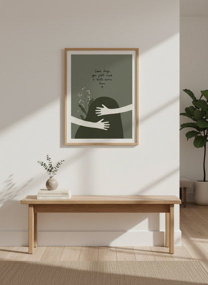 Extra Love Hug Wall Art Print | Boho Bedroom Decor | Cozy Quote Poster