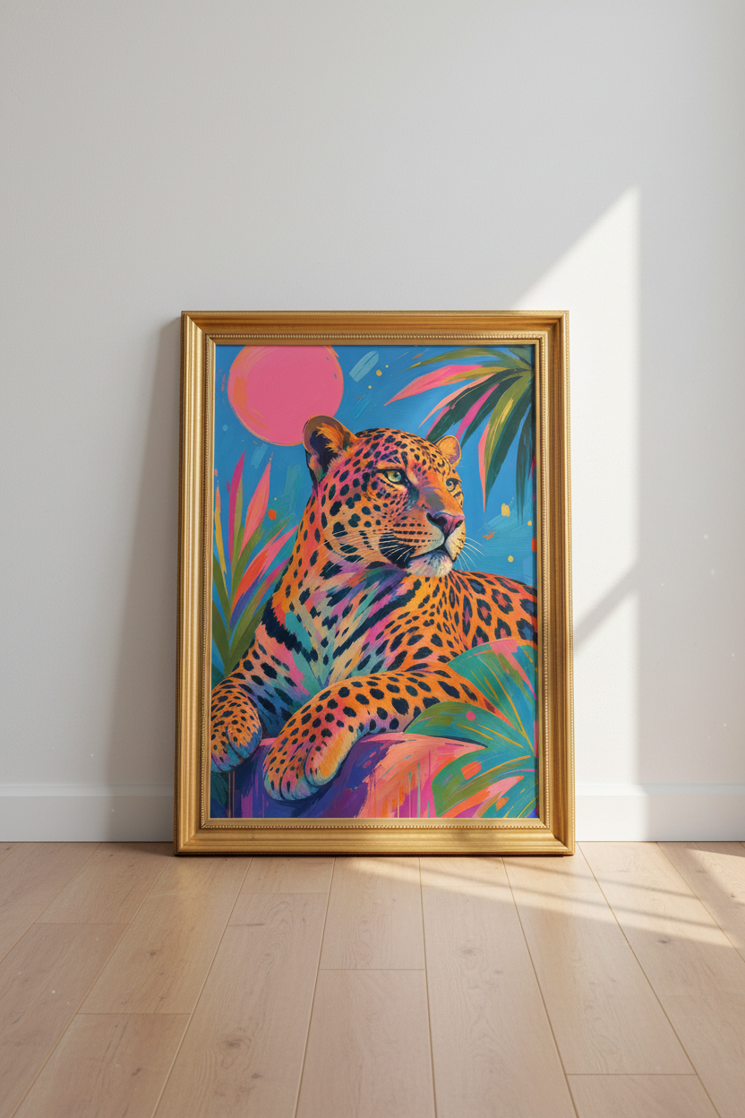 Neon Leopard Art | Tropical Colorful, Livingroom Poster