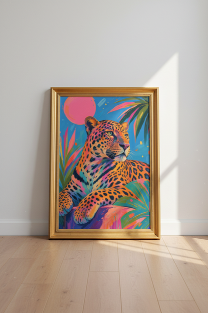 Neon Leopard Art | Tropical Colorful, Livingroom Poster