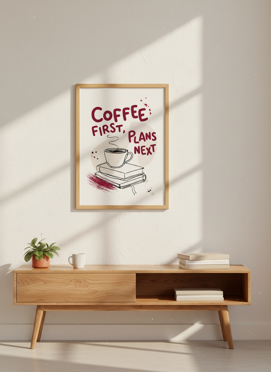 Coffee First Plans Next Wall Art | Kitchen Decor | Minimalist Coffee Lover Poster