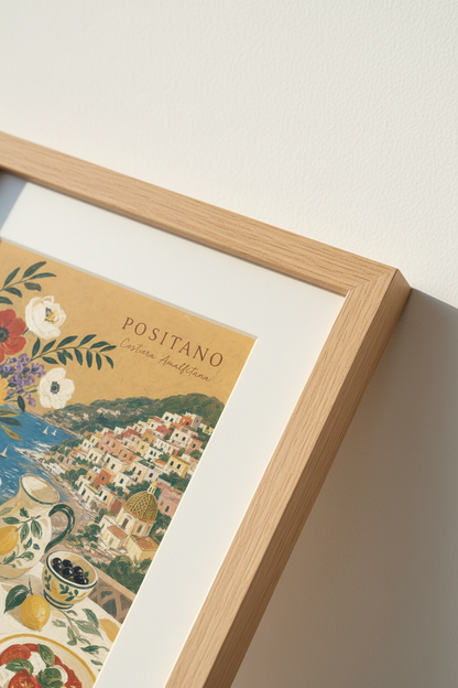 Positano Italy Still Life Wall Art | Mediterranean Food &amp; Coast Poster | Kitchen Decor