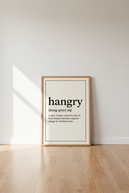 Humorous Definition Wall Art Print | Hangry Kitchen Decor | Funny Dictionary Poster | Modern Minimalist Print