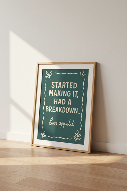 Humorous Quote Kitchen Wall Art Print | Dining Room Decor | Funny Cooking Poster | Teal &amp; Cream French Quote Art Print