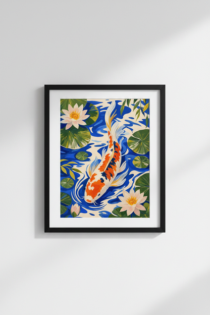 koi fish wall art | Handpainted Blue &amp; Orange, Bathroom Decor