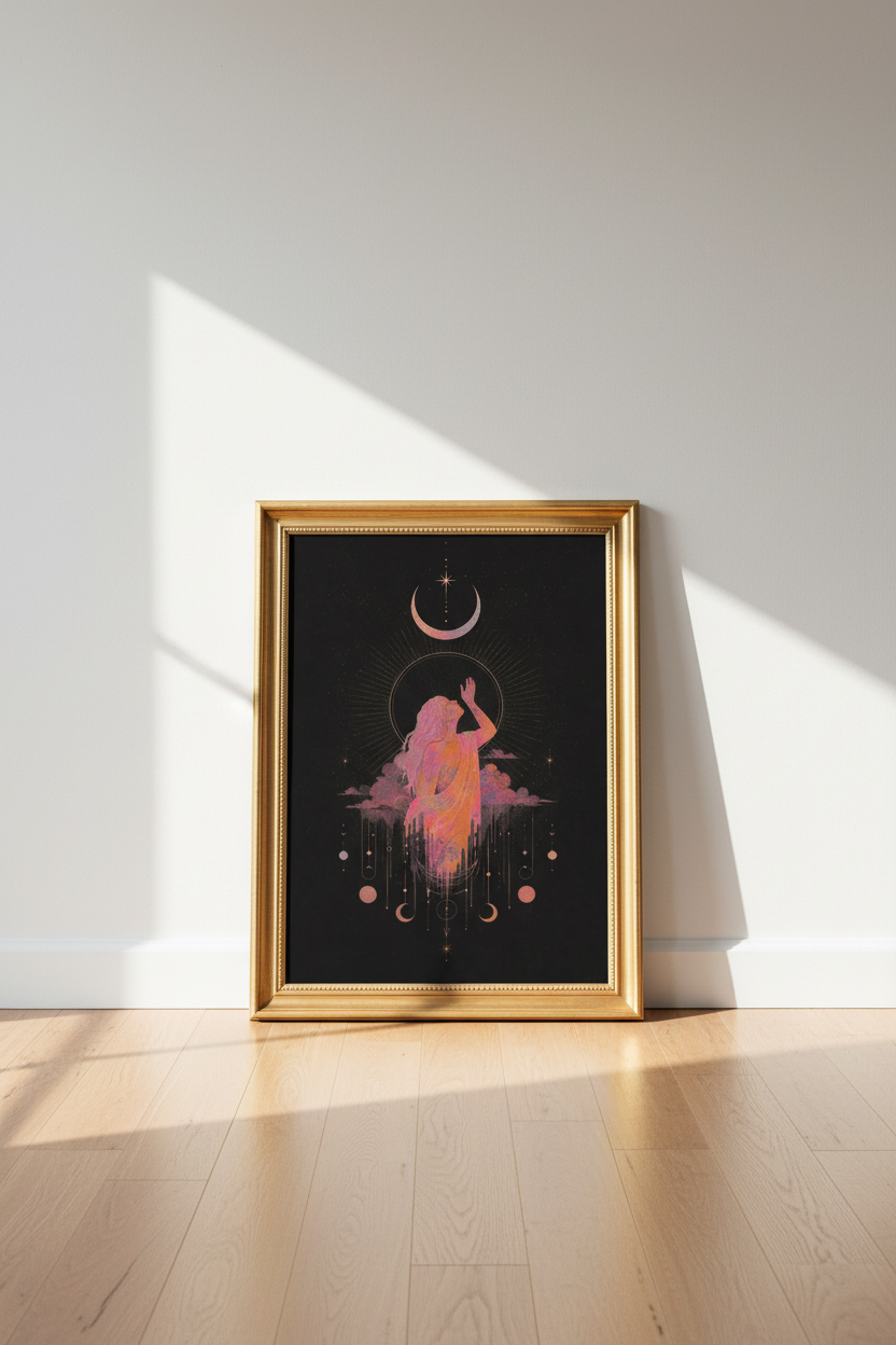 celestial wall art | Mystic Pink Gold, Bedroom Decor