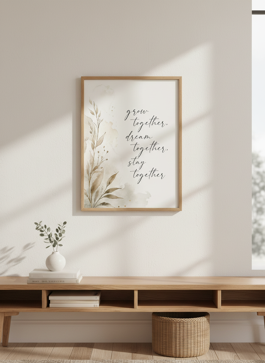 Grow Together Quote | Watercolor Botanical Wall Art, Couple&