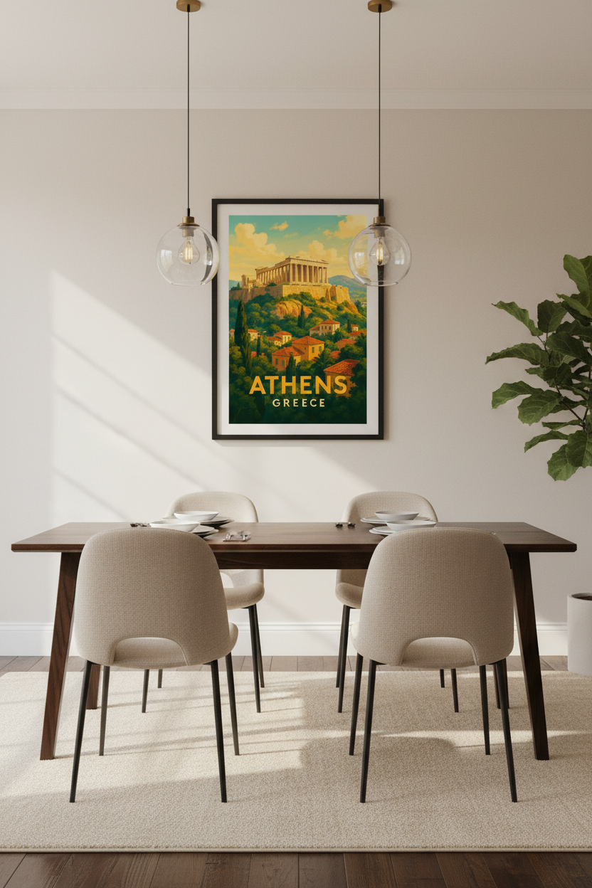 Retro Travel Poster Athens Greece Wall Art Print | Living Room Decor | Framed Acropolis Ancient City Poster