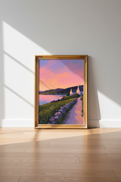 Coastal Sunset Print | Pastel Seaside Watercolor, Bedroom Decor