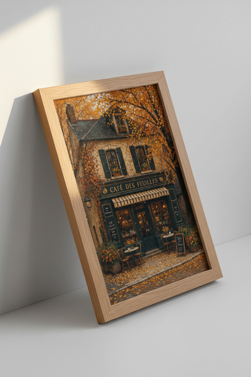 French Cafe Autumn Wall Art | Rustic Fall Landscape Print, Cozy Kitchen Decor