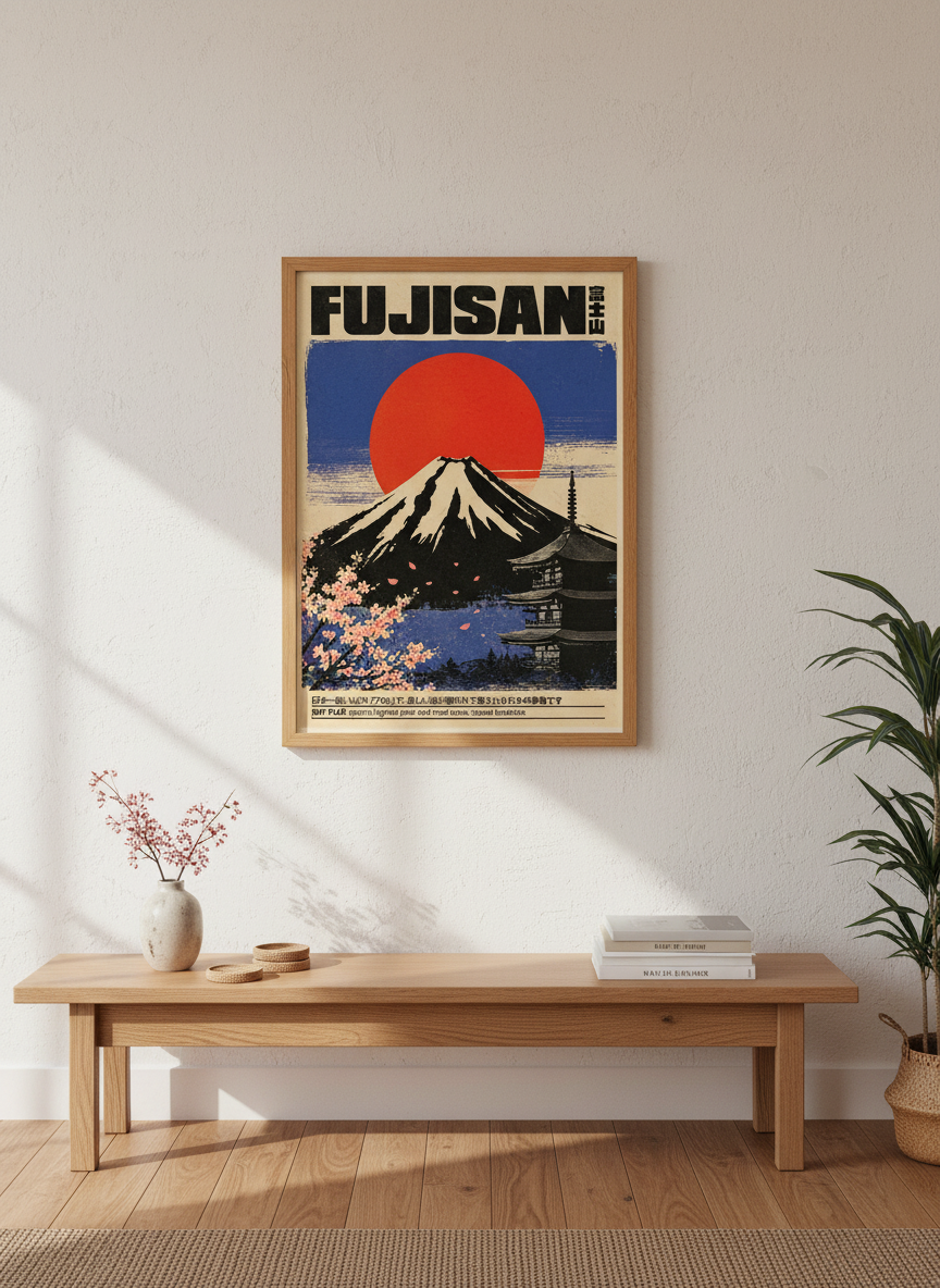 Mount Fuji Travel Art | Japanese Landscape, Cherry Blossom Decor, Retro Asia Poster