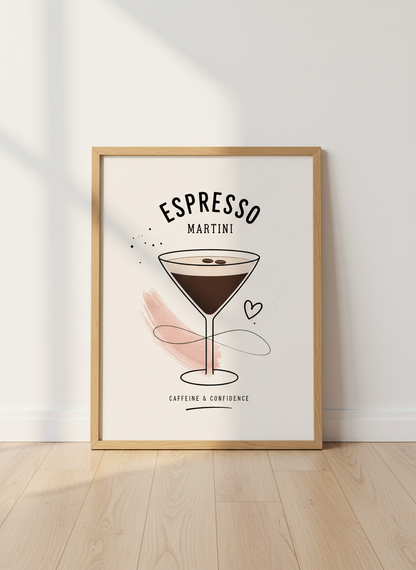 Espresso Martini|Minimalist Cocktail Illustration, Kitchen Bar Cart Decor