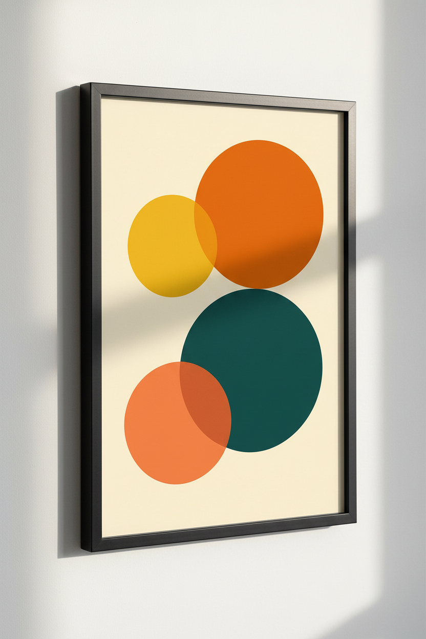 Abstract Geometric Wall Art Print | Mid Century Modern Wall Decor | Minimalist Poster | Orange Teal Yellow Circles