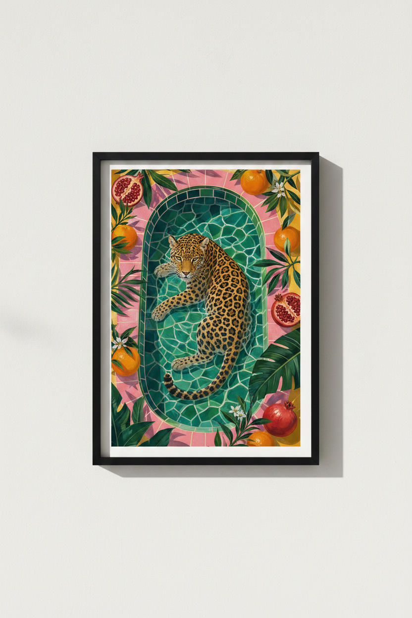 tropical leopard art | Poolside Illustration, Living Room Decor