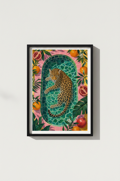 tropical leopard art | Poolside Illustration, Living Room Decor
