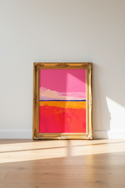 Abstract Landscape | Vibrant Pink Orange, Living Room