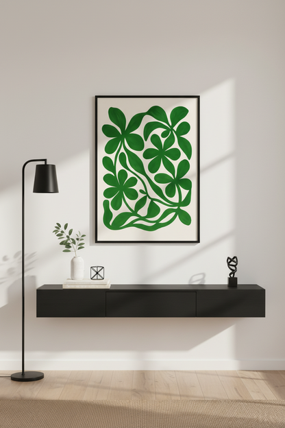 Abstract Botanical Framed Wall Art | Mid-Century Modern Leaves Print | Green Nature Decor | Ready to Hang Poster