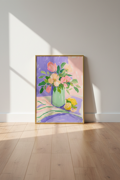 Pastel Floral Print | Painterly Pink Green, Dining Room Decor