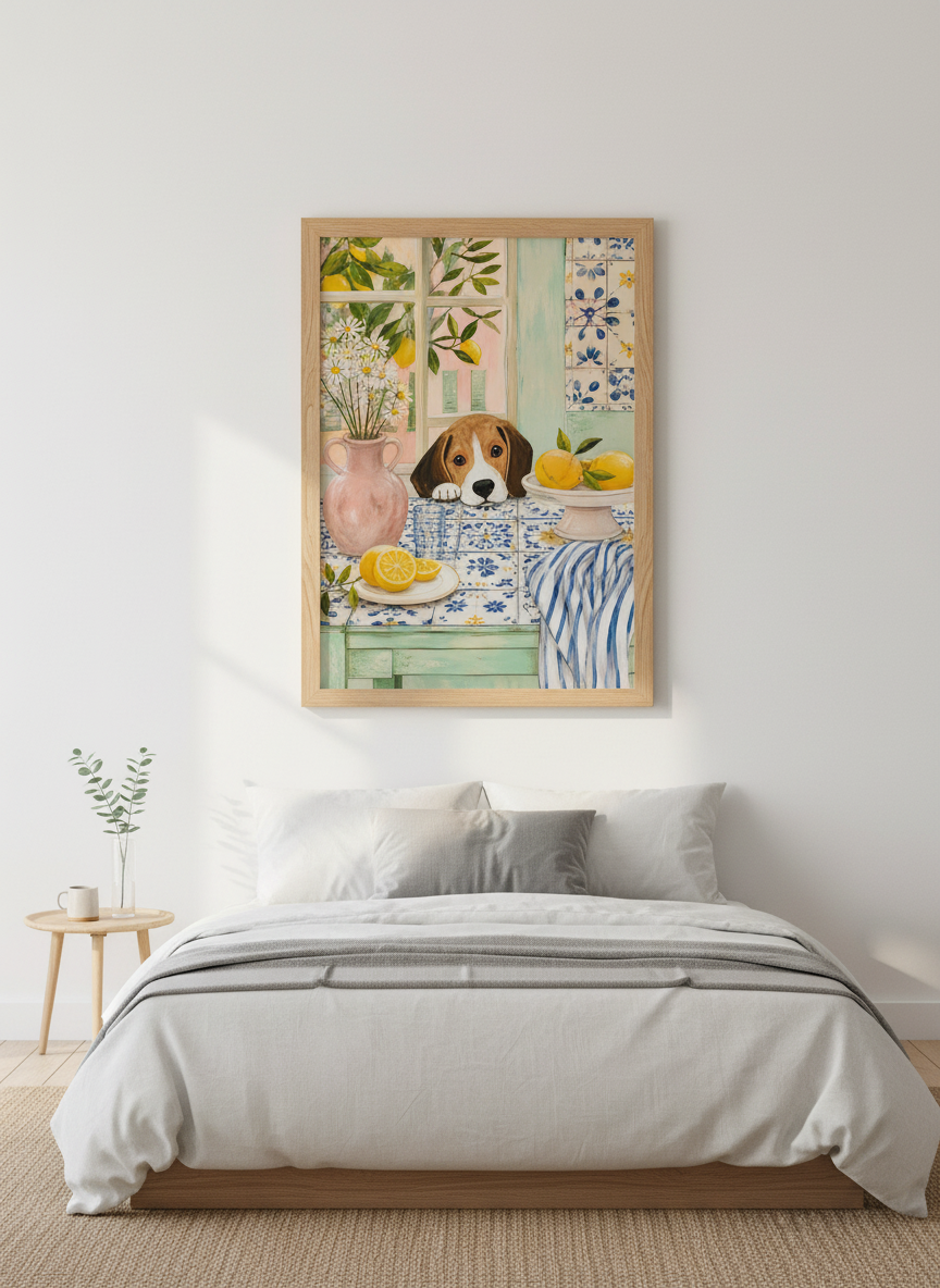 Beagle Lemon Kitchen Wall Art Print | Mediterranean Decor | Aesthetic Puppy Poster