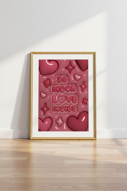 pink heart poster | glossy bubble pop, bedroom art