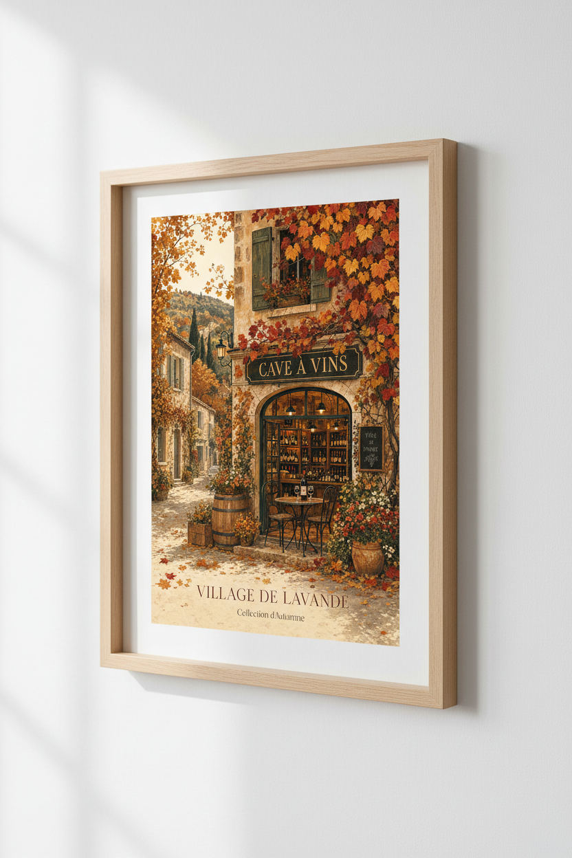French Wine Shop Art | Autumn Village Landscape, Kitchen &amp; Dining Decor