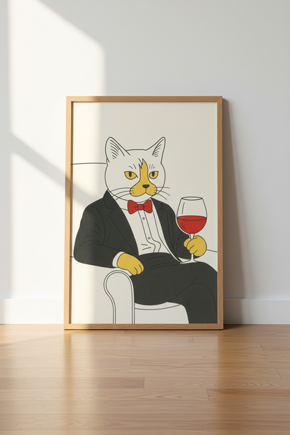 Minimalist Funny Cat Wall Art Print | Living Room Decor | Eclectic Framed Humorous Poster