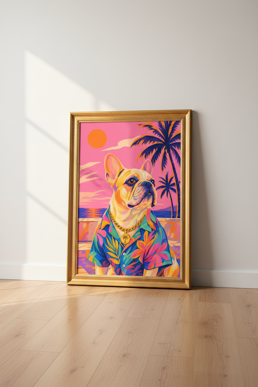 tropical dog poster | Vibrant Pop Art, Beach Living Room