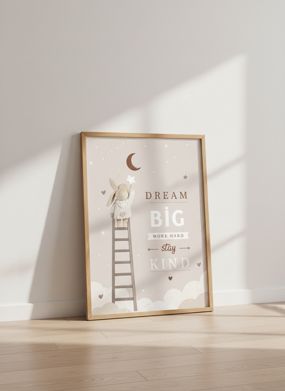 Bunny Dream Big Wall Art | Neutral Nursery Decor | Boho Kids Poster