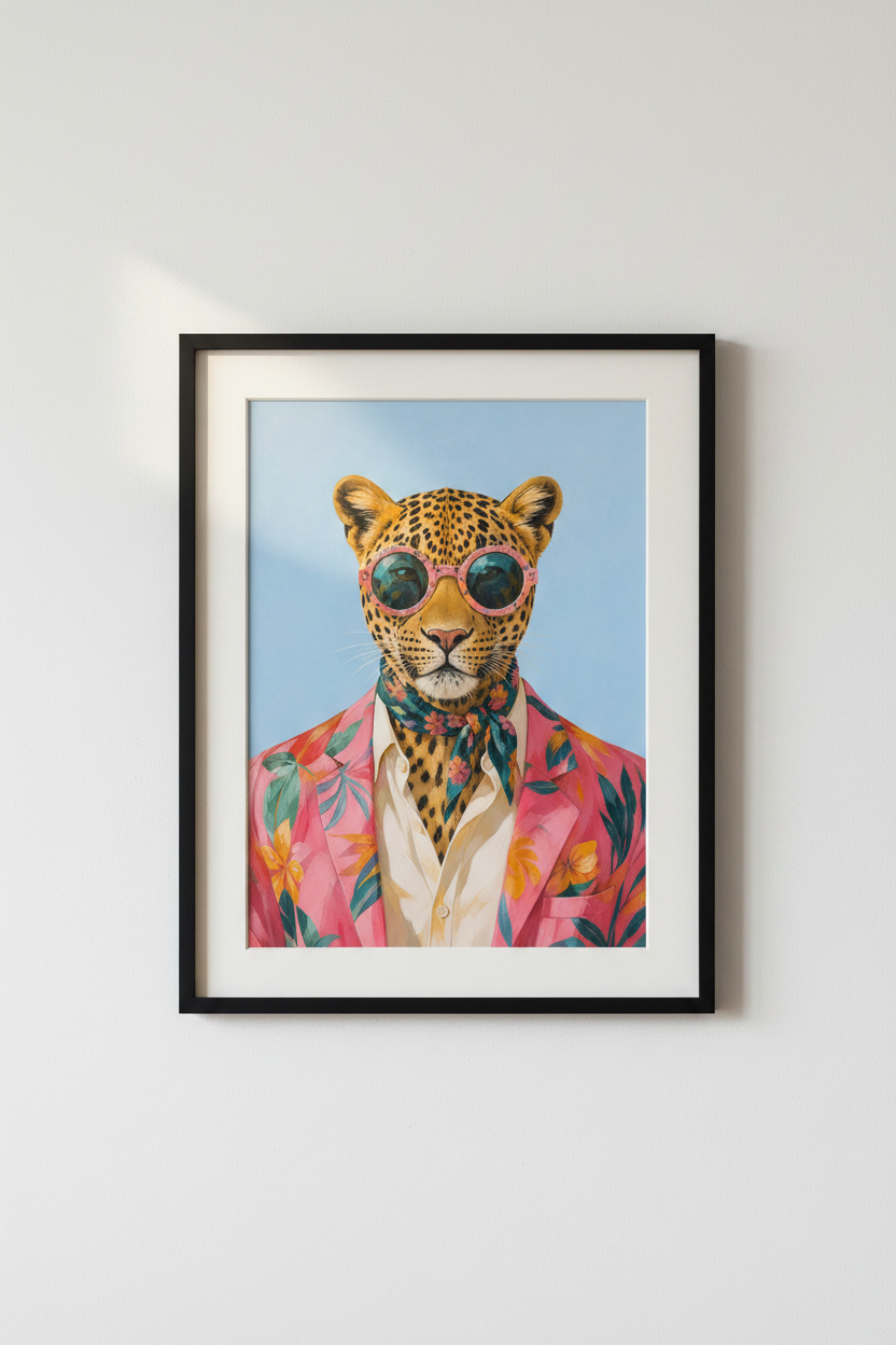 leopard wall art | Colorful Tropical Print, Living Room Decor