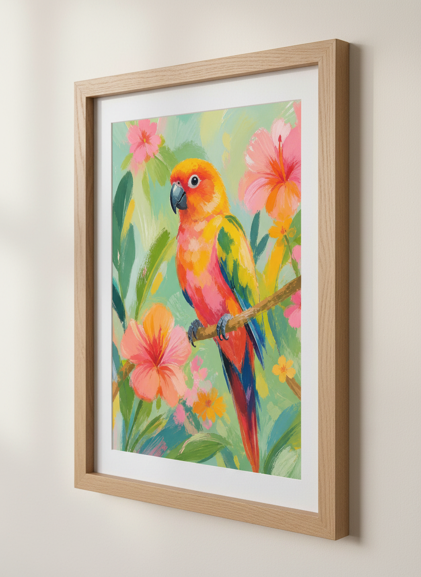 Tropical Sun Conure Wall Art | Colorful Parrot Poster, Vibrant Bird Print Decor