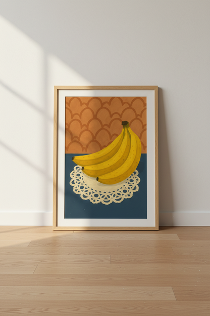 Retro Banana Still Life Wall Art Print | Kitchen Dining Room Decor | Mid-Century Modern Fruity Art Poster