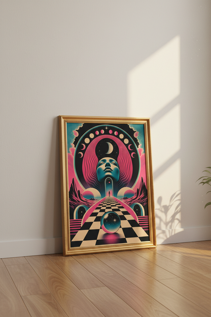 synthwave wall art | Neon Cosmic Moon, Bedroom Decor
