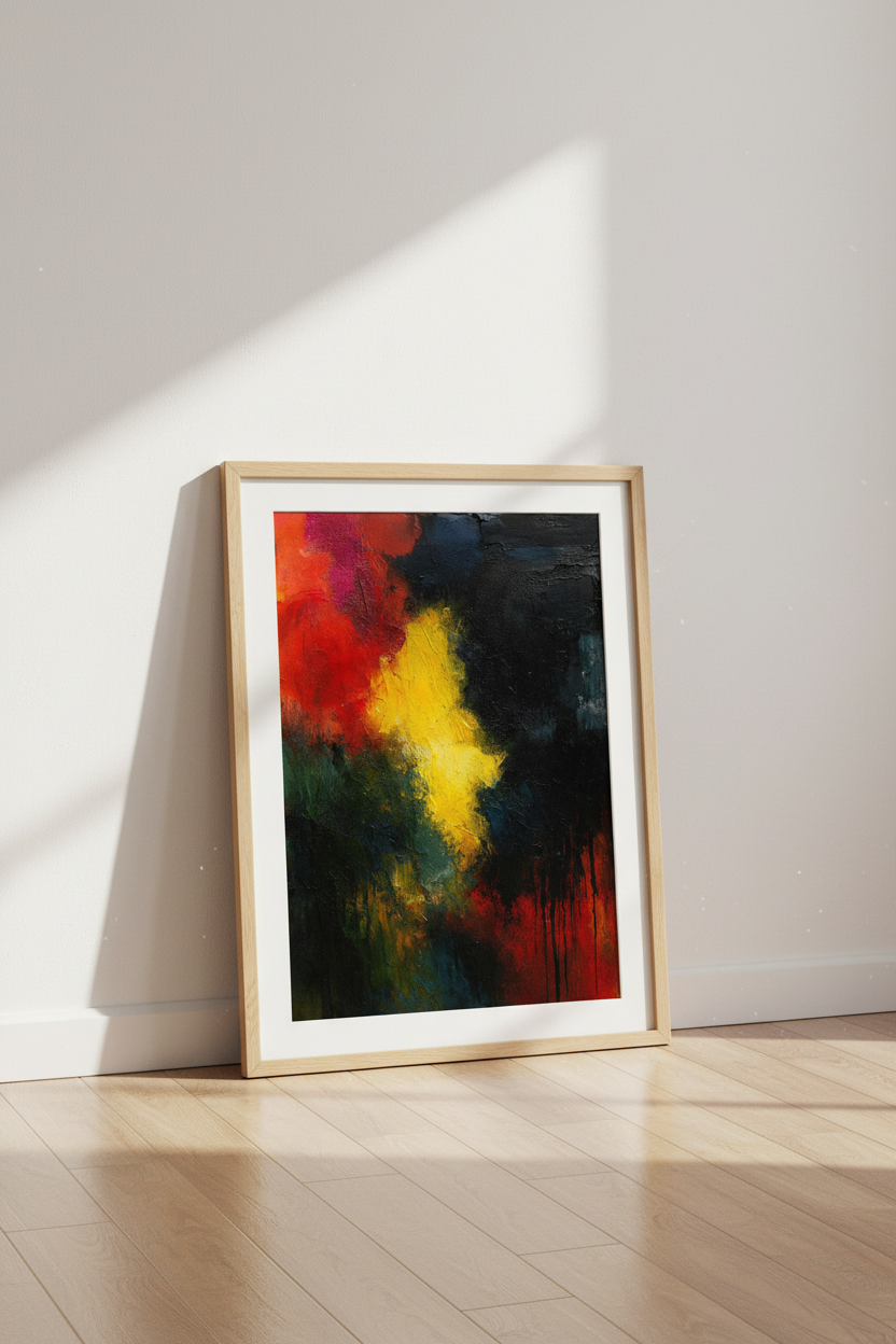 Abstract Expressionist Framed Wall Art Textured | Modern Living Room Decor | Vivid Gallery Poster Print Ready To Hang