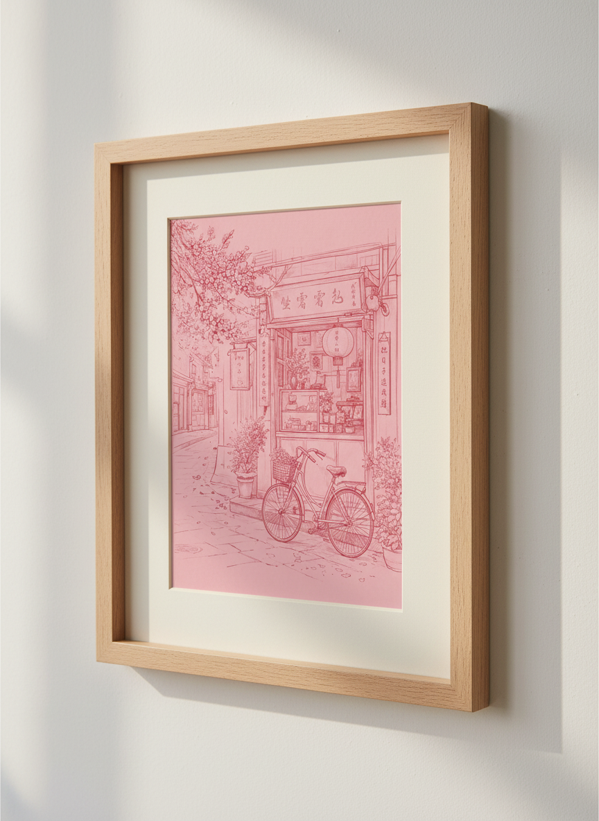 Japanese Storefront Wall Art Print | Pink Anime Aesthetic Poster | Cozy Cafe Decor