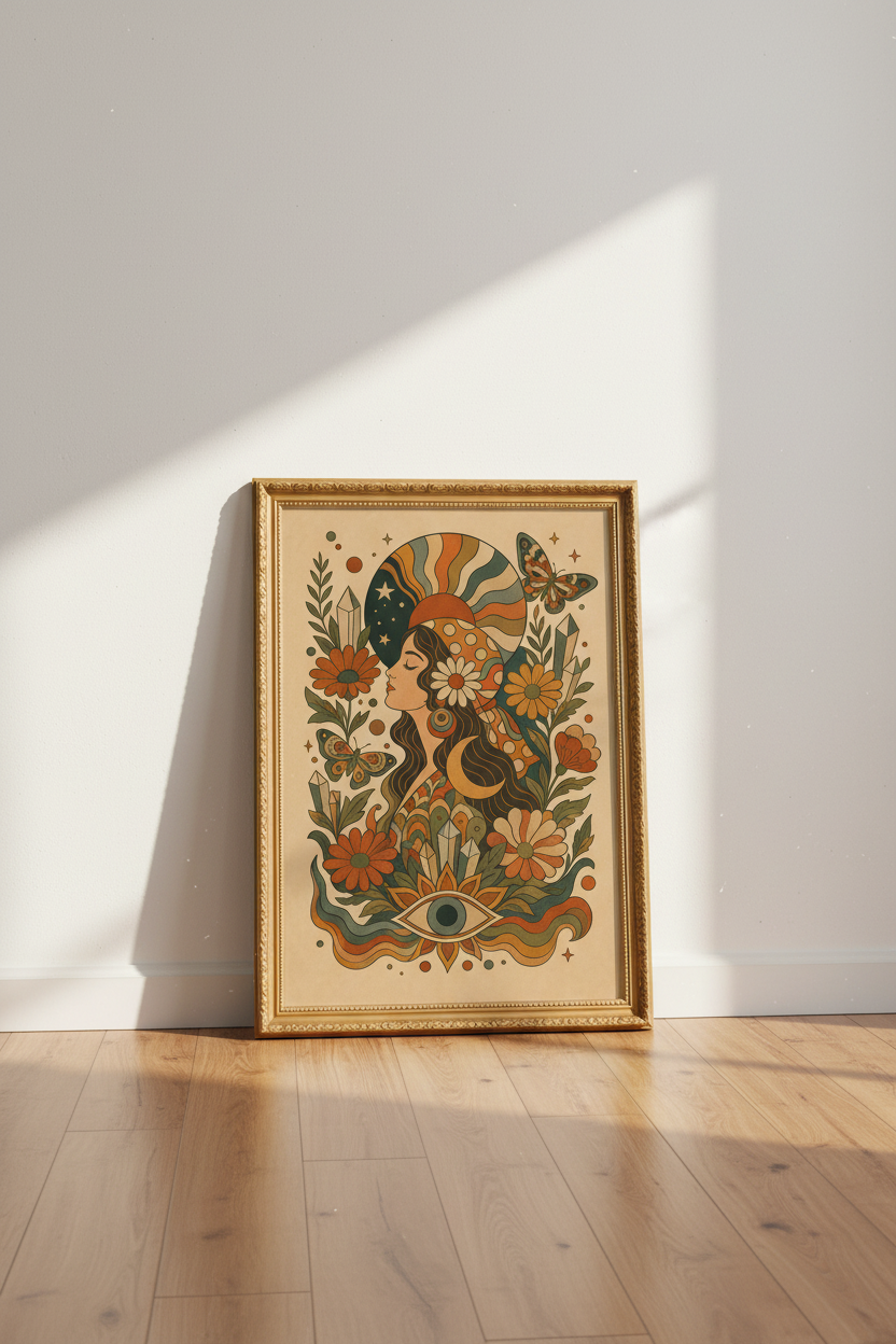 boho wall art print | retro earth tones, living room decor