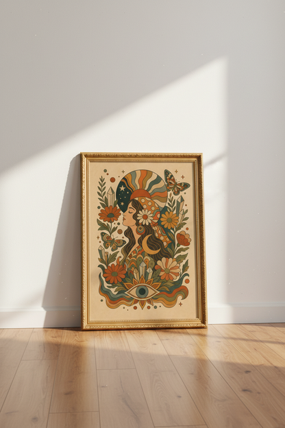 boho wall art print | retro earth tones, living room decor