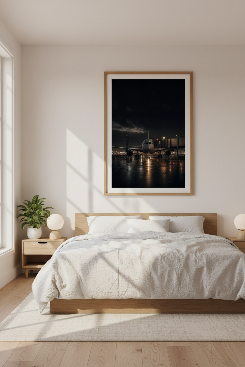 Airplane Airport Night Wall Art | Moody Industrial Decor, Pilot Gift Poster