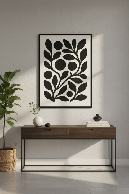 Minimalist Botanical Framed Art Print | Boho Living Room Decor | Black &amp; White Abstract Floral Poster Ready to Hang