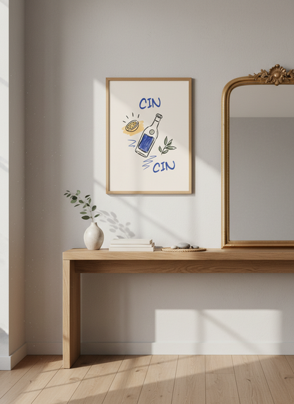 Gin Cocktail Wall Art | Kitchen Decor, Cocktail Bar Print | Trendy Drink Poster