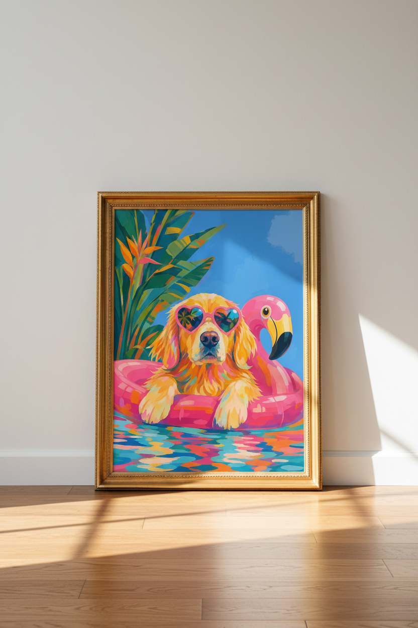 tropical dog poster | Vibrant Colorful Beach Living Decor
