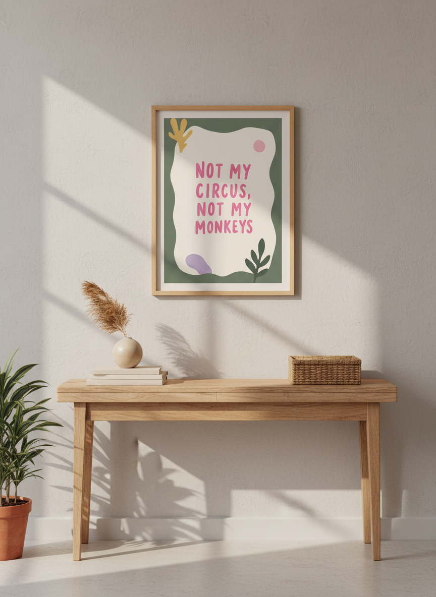 Not My Circus, Not My Monkeys Quote Print | Empowering Wall Art | Boho Decor, Funny Gift
