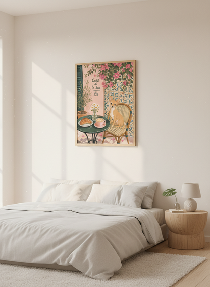 Chihuahua Coffee Shop Wall Art | Pink Mediterranean Cafe, Kitchen Decor Poster
