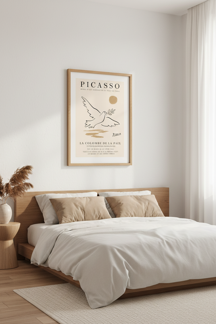 Picasso Dove of Peace Wall Art | Beige Exhibition Poster, Minimalist Decor