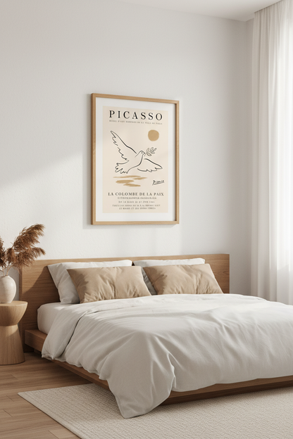 Picasso Dove of Peace Wall Art | Beige Exhibition Poster, Minimalist Decor