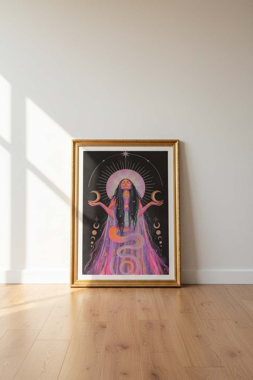 Mystic Goddess Print | Boho Moonlight Palette, Bedroom Decor