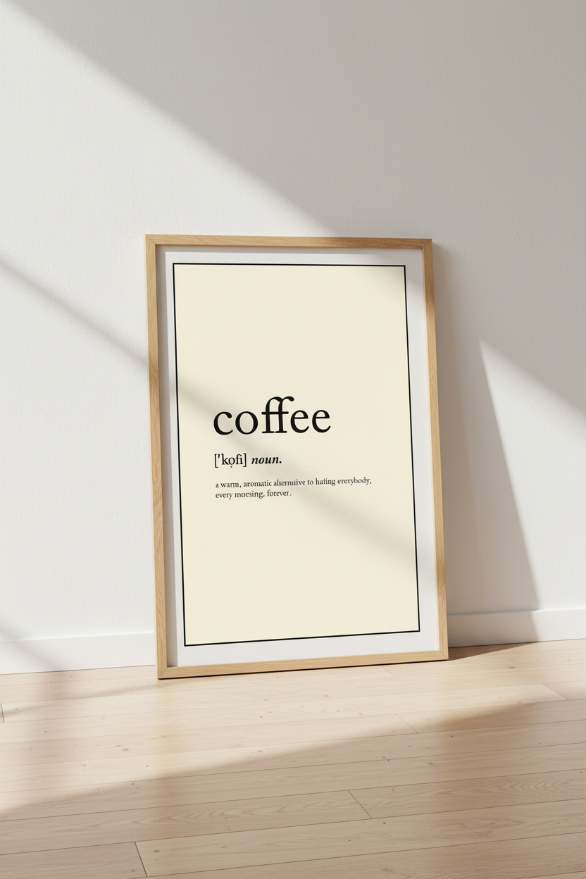 Minimalist Coffee Definition Wall Art Print | Kitchen Coffee Nook Decor | Humorous Quote Poster | Gift for Coffee Lover