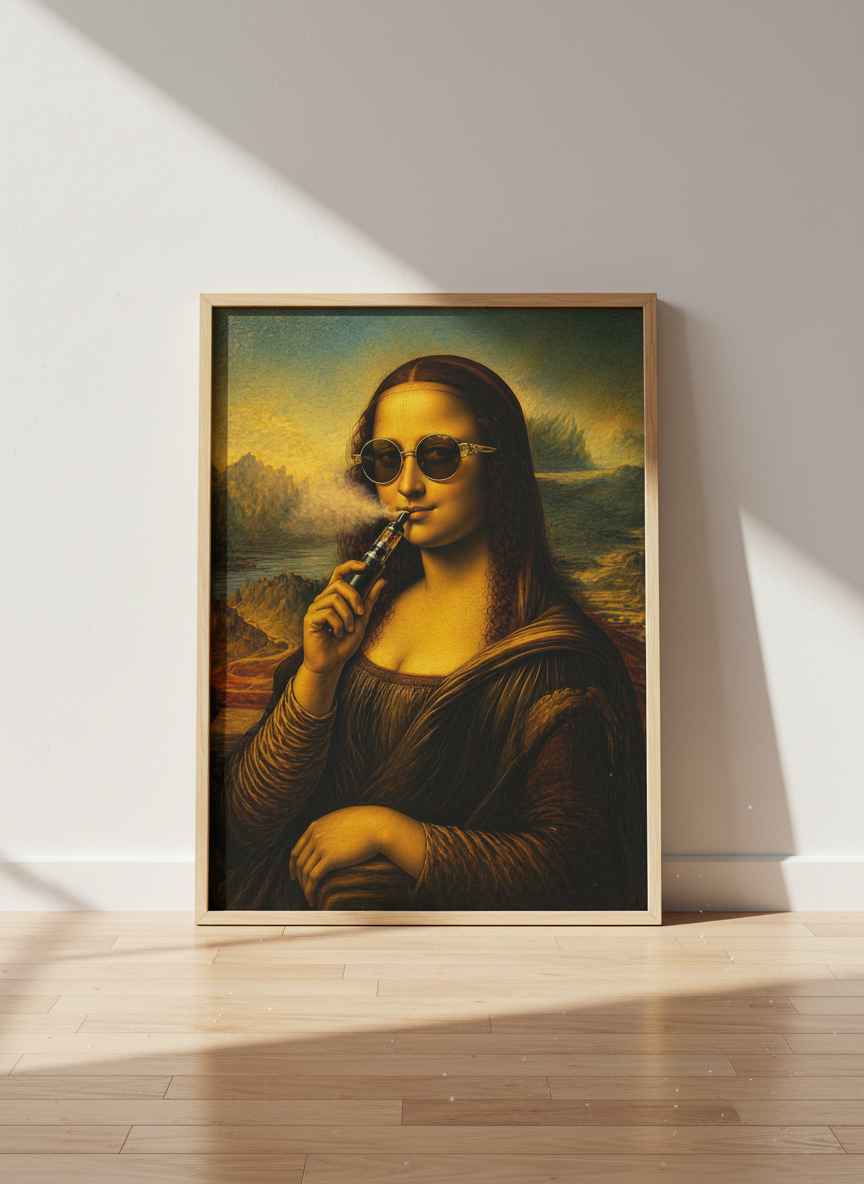 Mona Lisa Vaping Wall Art | Funny Renaissance Parody, Trendy Dorm Room Decor Poster